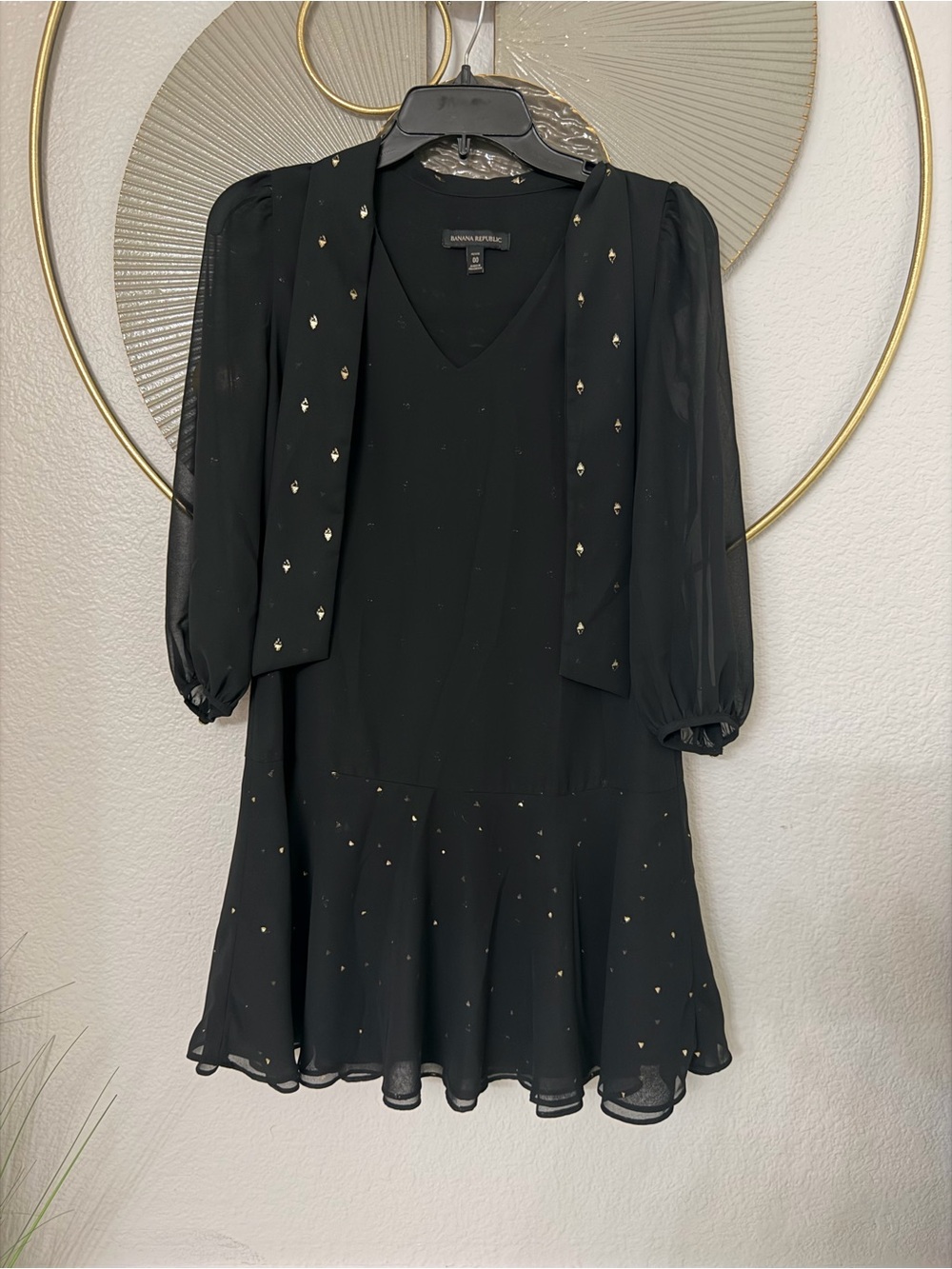 Banana Republic Black V-Neck Dress with Gold Accent